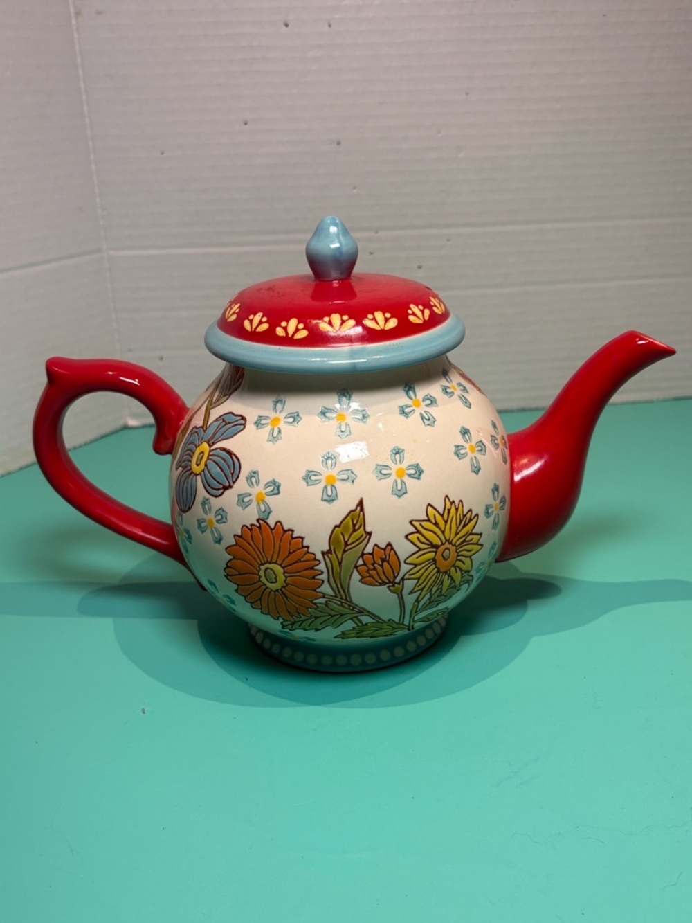 Dutch Wax Teapot by Coastline Imports Hand Painted Floral Tea Pot
